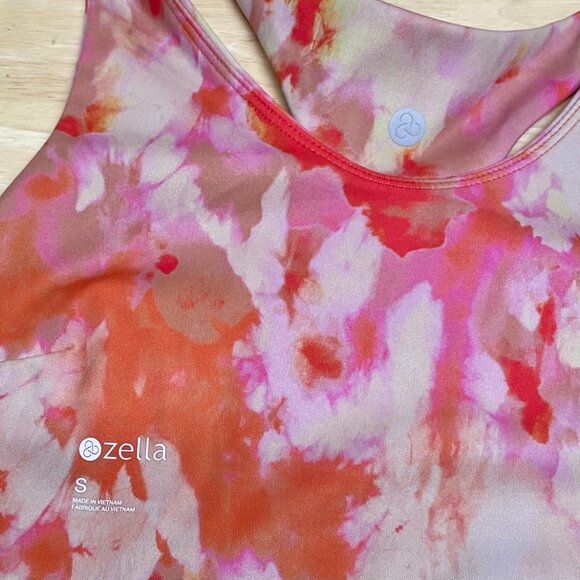 ZELLA Women's orange/beige/pink tie dye longline racer back sports bra, size S - Picture 4 of 4